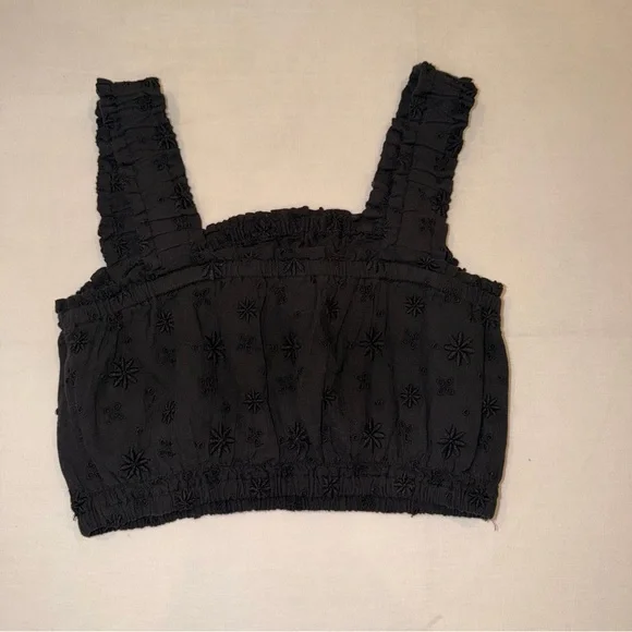 aerie Black Smocked Eyelet Cropped Tank - Picture 2 of 9